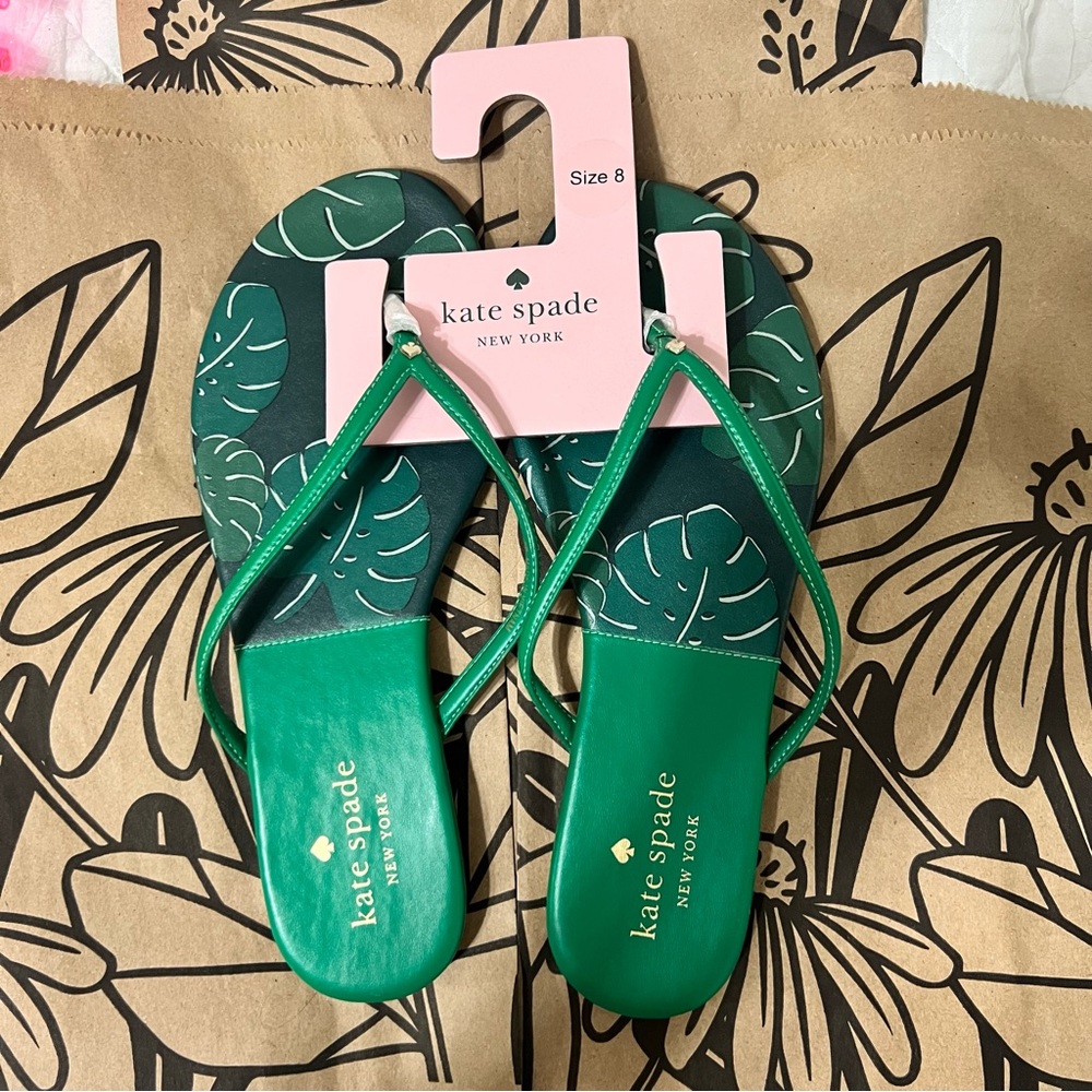 Green Leaf Kate Spade Flip Flops